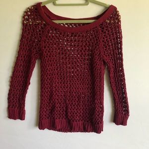 American Eagle Maroon Crochet Sweater